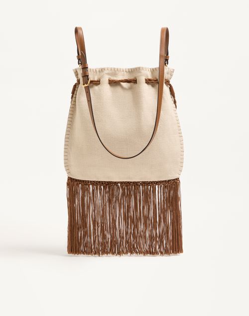 Valentino Garavani - Valentino Garavani Nellcôte Alice Embroidered Bag With Fringes - Natural/multicolour - Woman - Shoulder Bags
